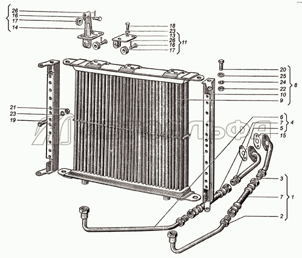 Трубопроводы масляного радиатора. Радиатор масляный ХТЗ Т-150К (2004)